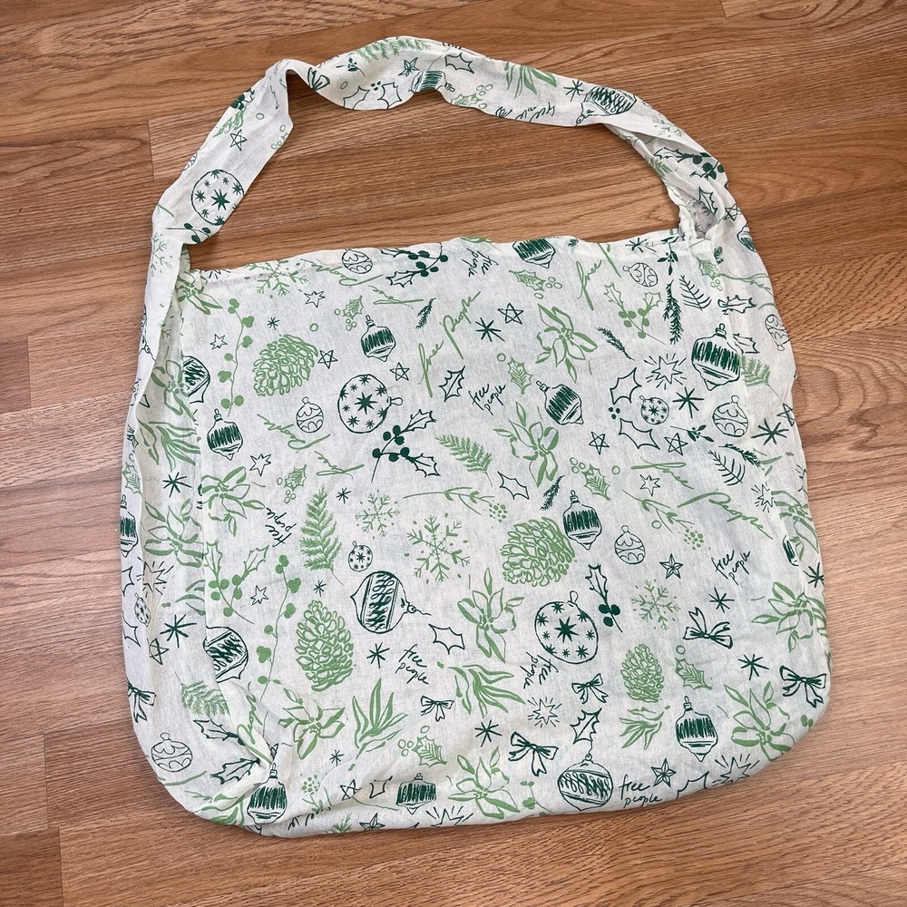 Free People Christmas Holiday Shopping Tote Bag Lightweight Reusable NEW